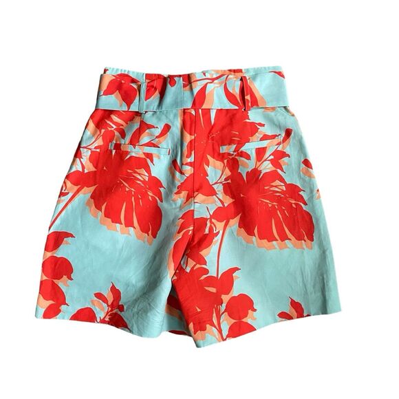 Tyler Boe Women Linen Paper Bag Shorts S/4 Floral Pleated Front High Rise Beach - Picture 2 of 8